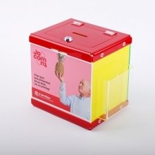 Plexiglas piggy banks for donations CARITAS