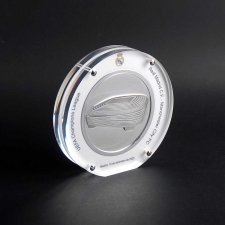 R Madrid CF medal in acrylic tombstone