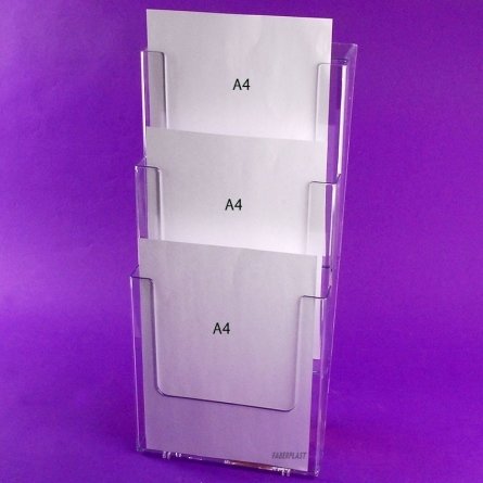 Acrylic Brochure Holder MURAL A4 VERTICAL 3 POCKETS