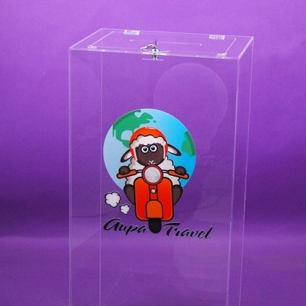 Acrylic plexiglas urn promotions and raffles AUPA TRAVEL
