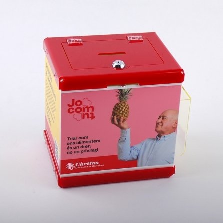 Plexiglas piggy banks for donations CARITAS